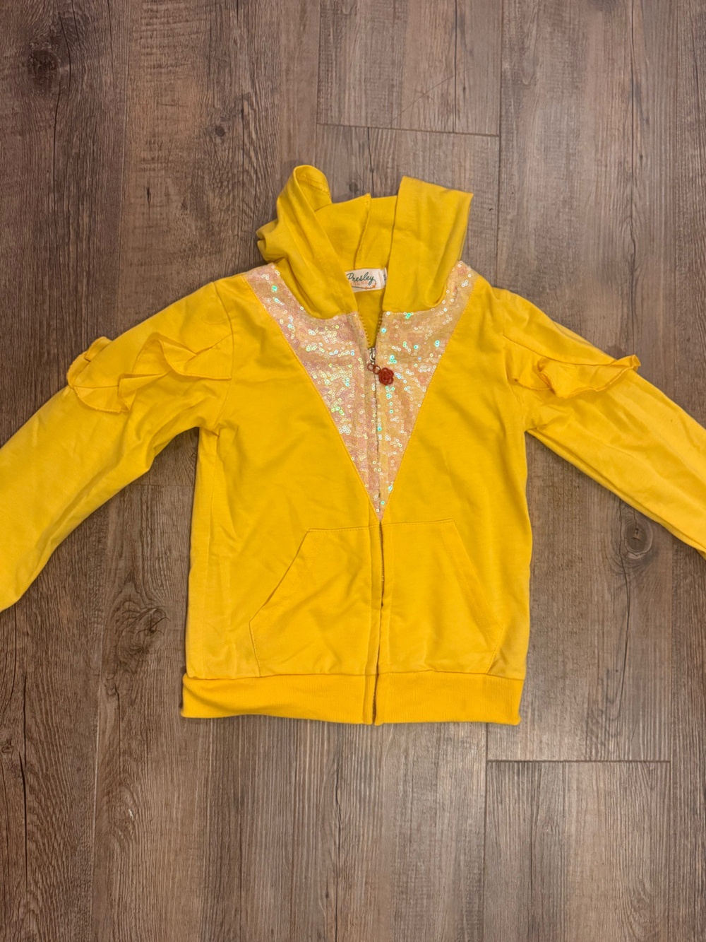Disney Belle Inspired Yellow Sequin Accent Girls' Hooded Zip Jacket - size 5/6